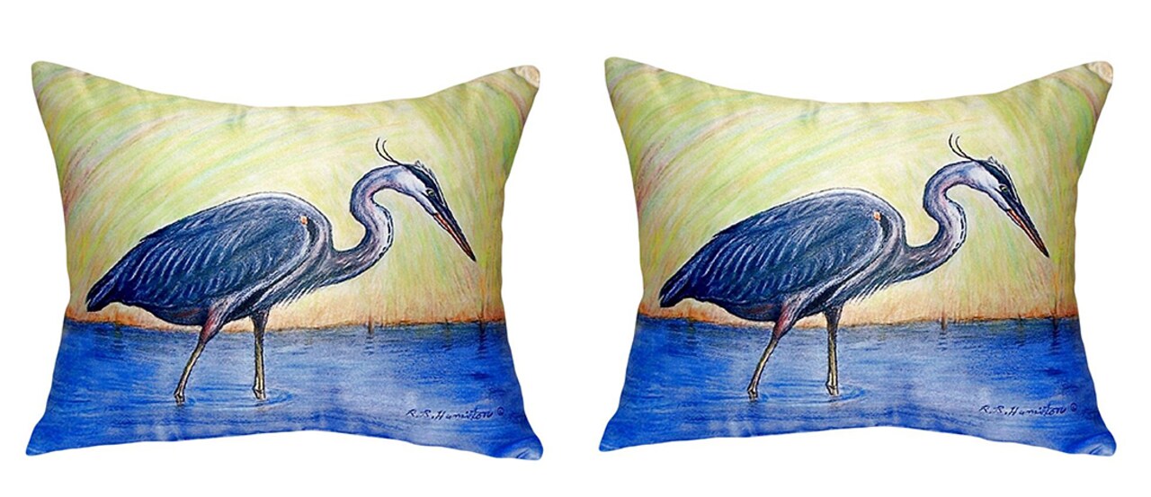 Pair of Betsy Drake Blue Heron No Cord Pillows 15 Inch X 22 Inch